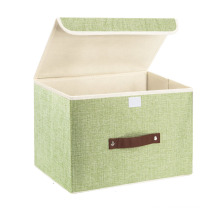 Green Linen Foldable Storage Box With Lids and Handles Storage Organizer for Toys, Shelves, Clothes, Papers and Books